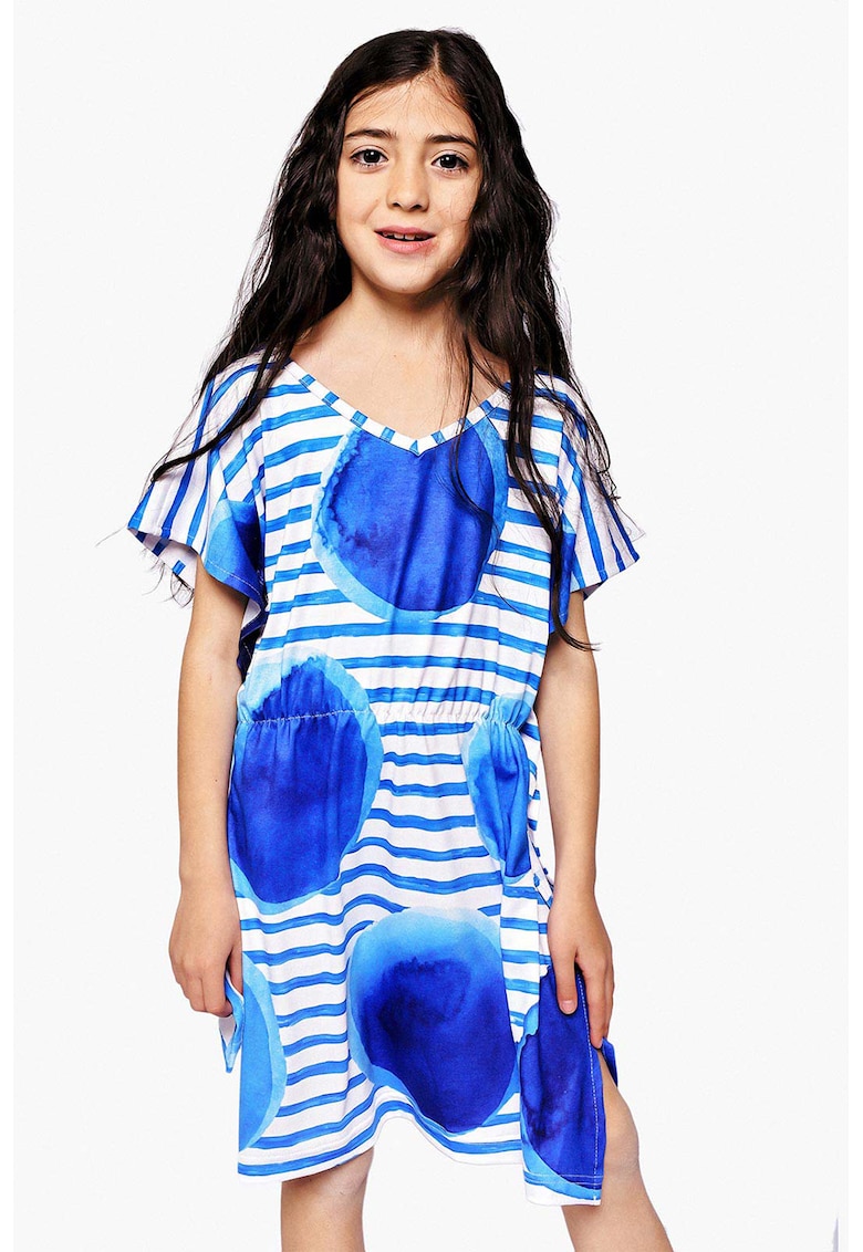Rochie de plaja cu maneci liliac - Alb/Albastru royal