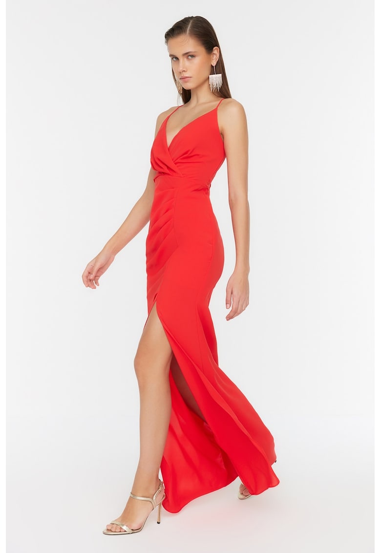 Rochie maxi cu decolteu in V si slit frontal