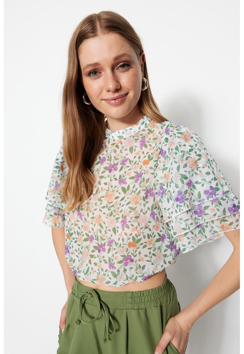 Bluza crop vaporoasa cu model floral