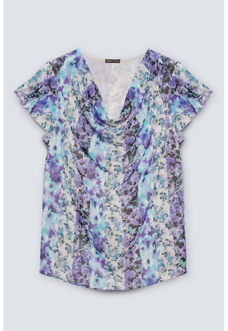 Bluza cu decolteu drapat si model floral