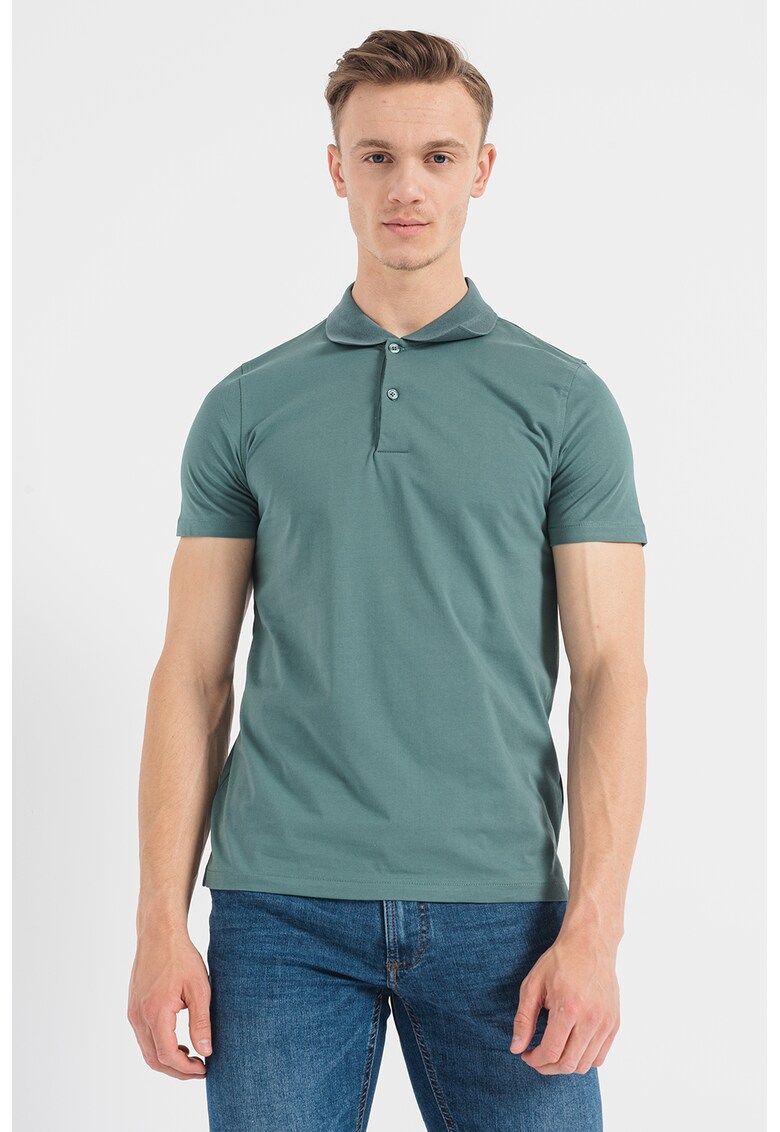 Tricou polo din bumbac cu fenta cu nasturi