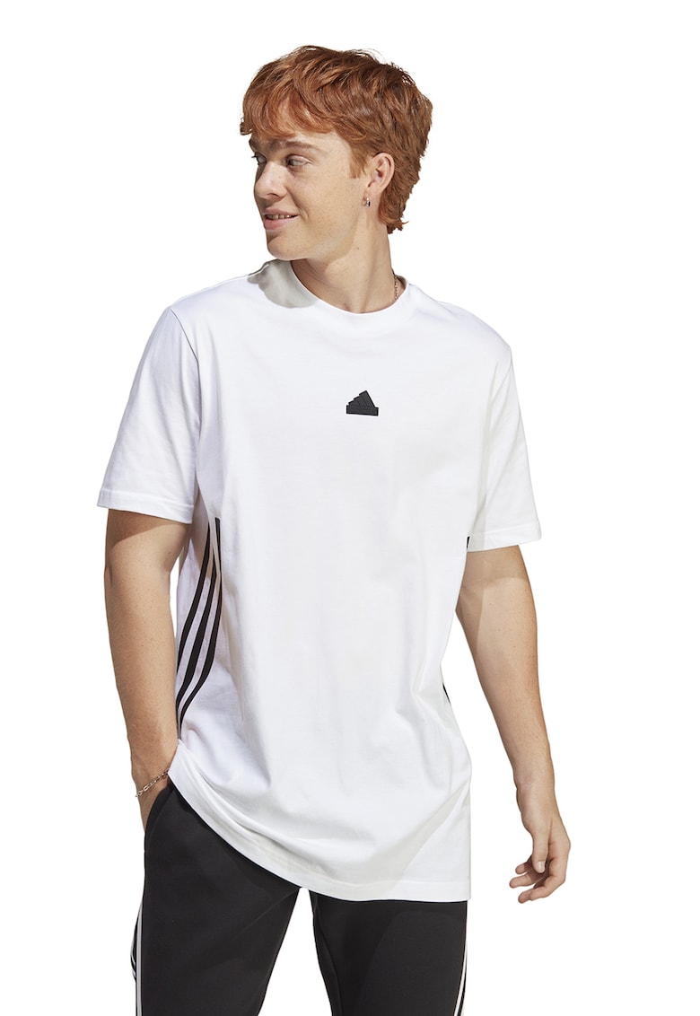 Tricou cu decolteu la baza gatului si 3 dungi Future Icons - Alb