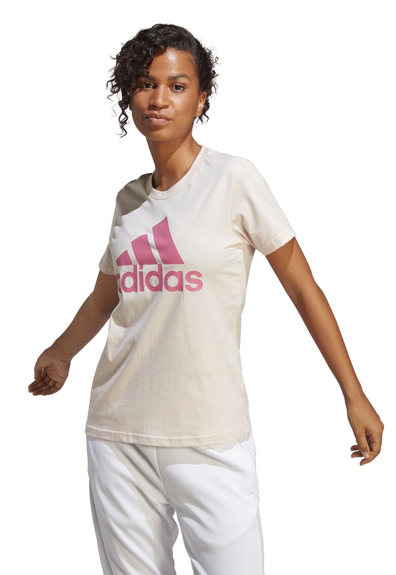 Tricou de bumbac cu imprimeu logo Essentials - Roz/Crem