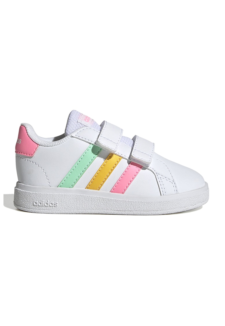 Pantofi sport din piele ecologica cu inchidere velcro Grand Court 2.0 - Alb/Roz/Verde menta