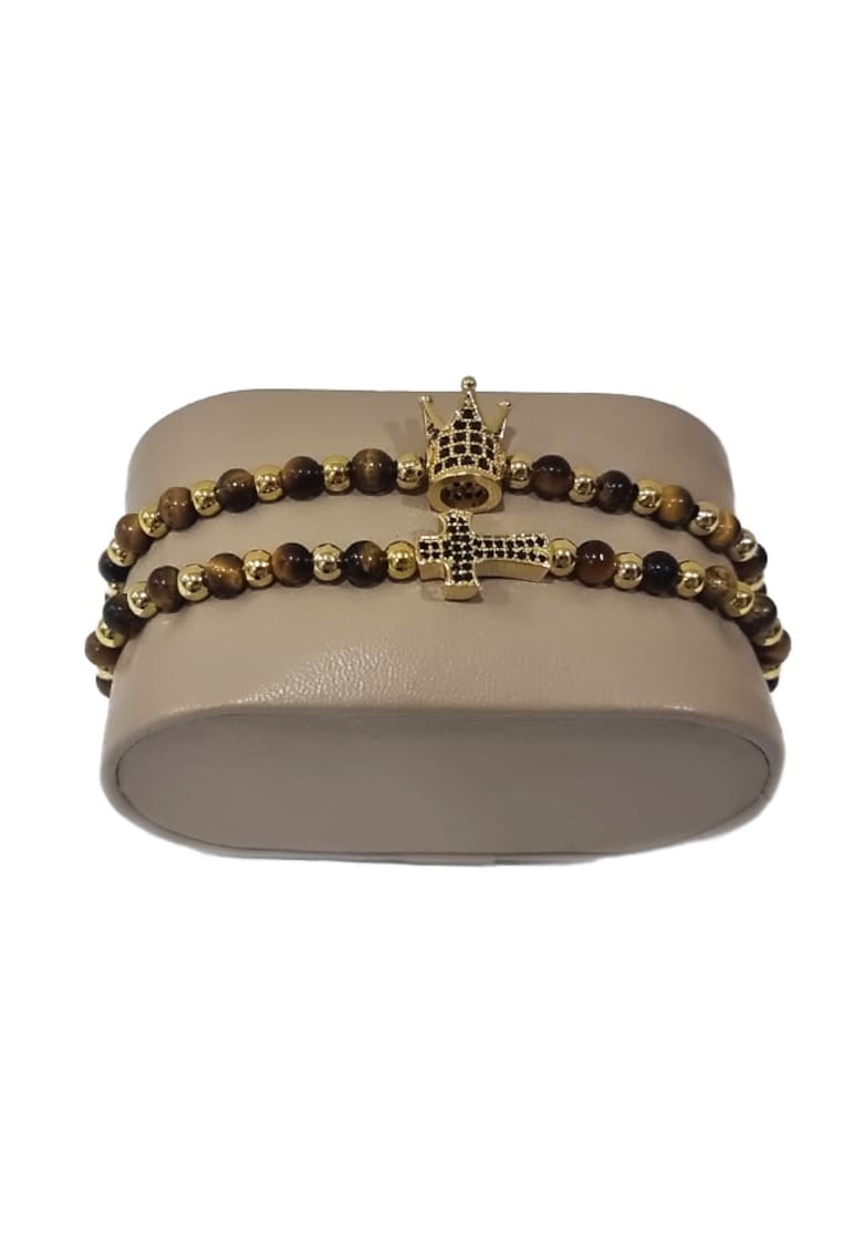 Set 2 bratari Harmonia din otel inoxidabil si zirconiu - Unisex - auriu - 16-22 cm