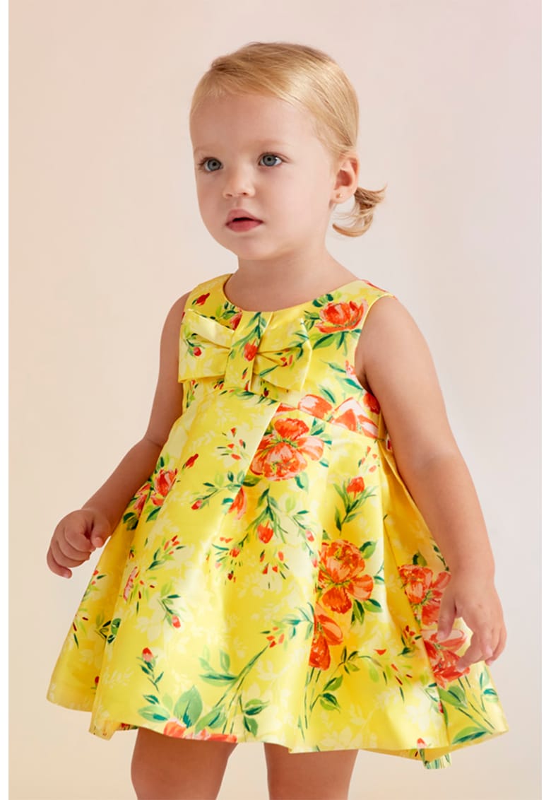 Sleeveless Dress With Floral Pattern - Yellow - Pink -