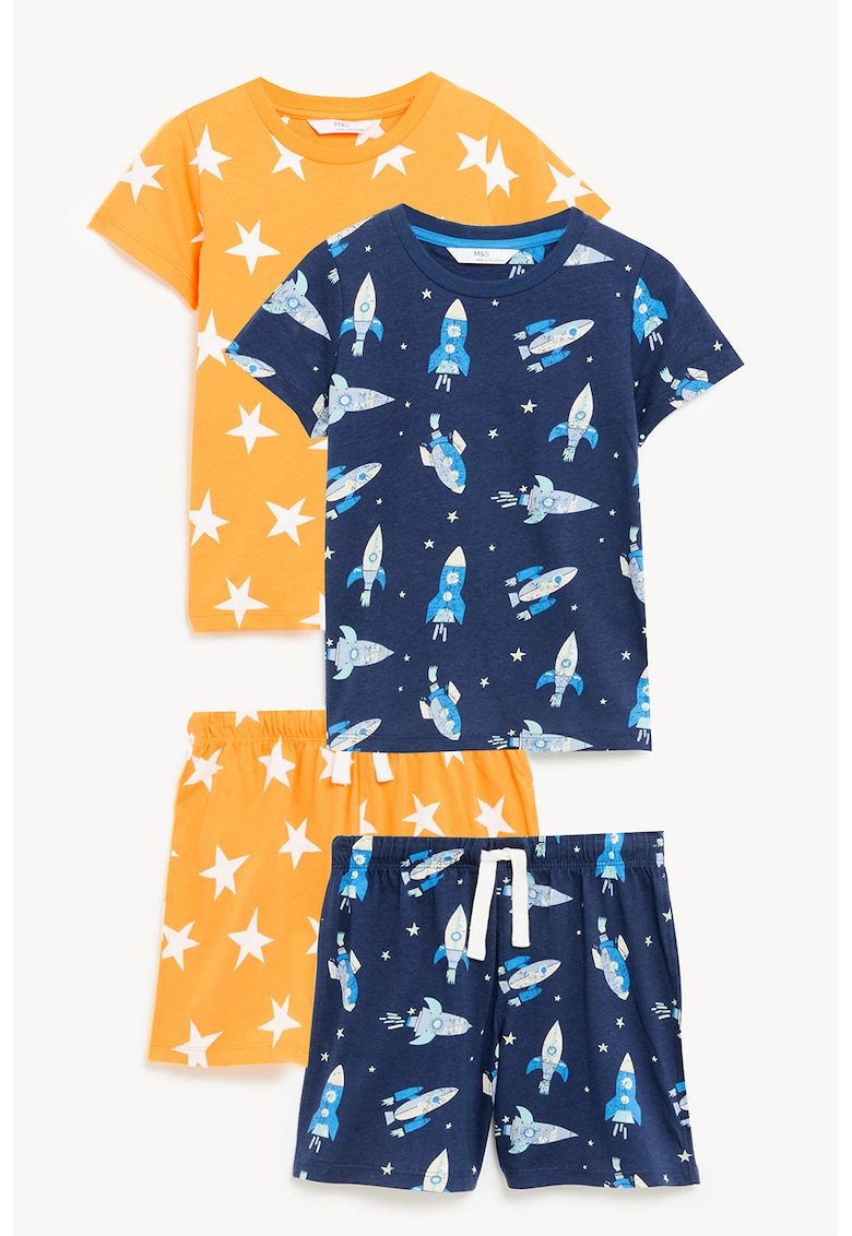 Marks & Spencer Set de pijama din bumbac cu maneci scurti - 4 piese