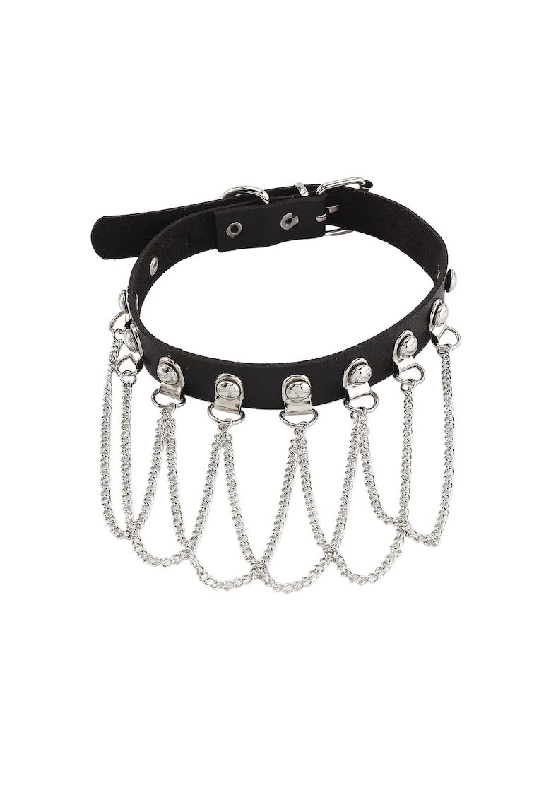 Colier choker negru - cu lannturi argintii - Nandor C19 - Colier choker negru - cu lannturi argintii - Nandor C19 -
