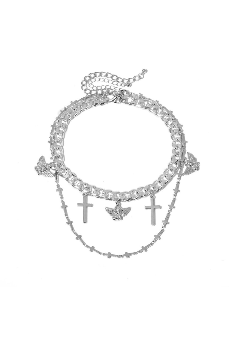 Set 2 coliere argintii - cu cruciulite si zale - Nana C19 -