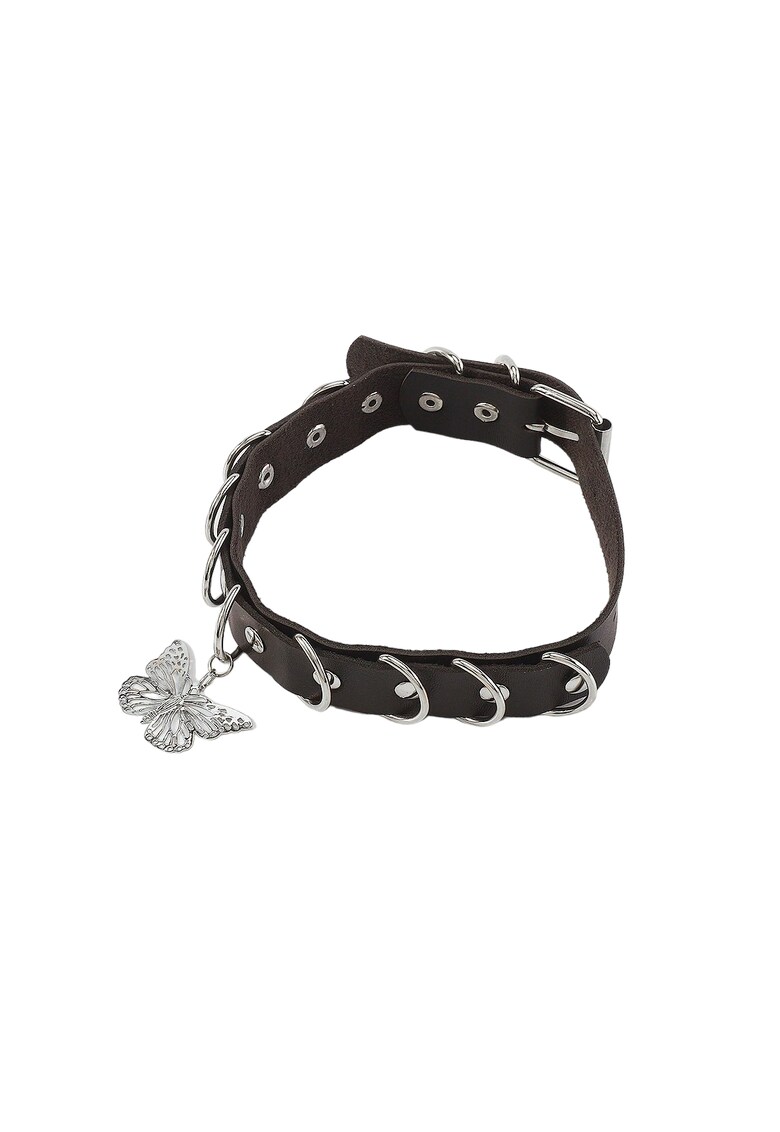 Colier choker negru - cu fluture si zale argintii - Moris C17 -