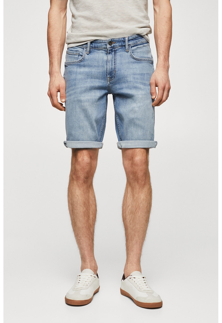 Pantaloni scurti slim fit din denim cu aspect decolorat Rock fashiondays.ro imagine 2022