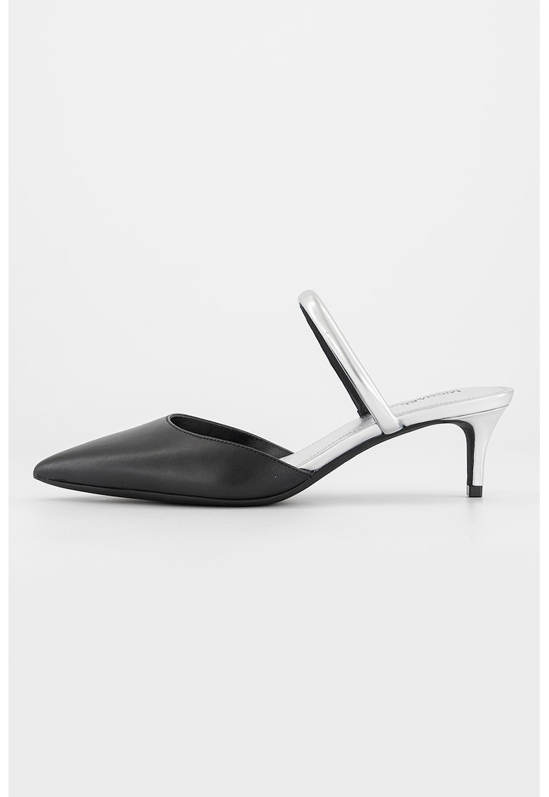 Saboti de piele cu varf ascutit - Negru/Argintiu