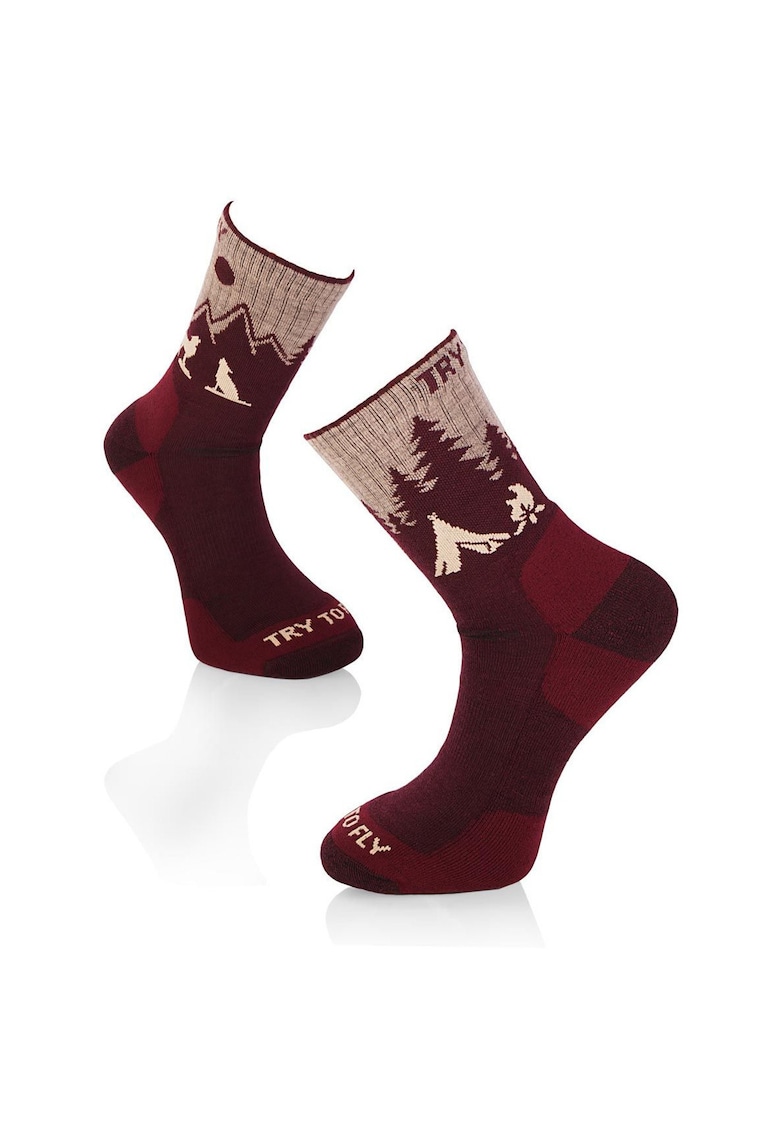 Sosete pentru Drumetie din Lana de Merinos cu Lup Visiniu