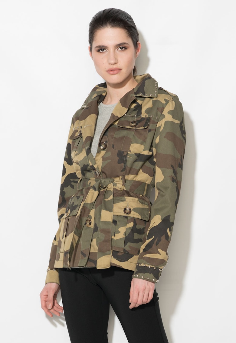 Jacheta militara verde militar cu maro si imprimeu camuflaj