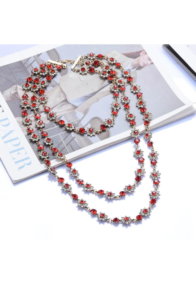 Colier in 3 straturi - auriu - cu pietre rosii - Lusie C9 -