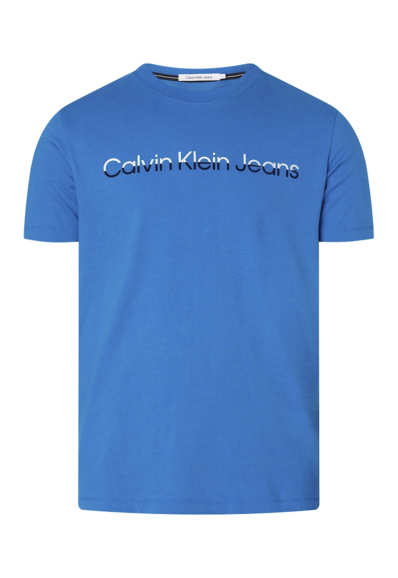 Tricou cu imprimeu logo si decolteu la baza gatului