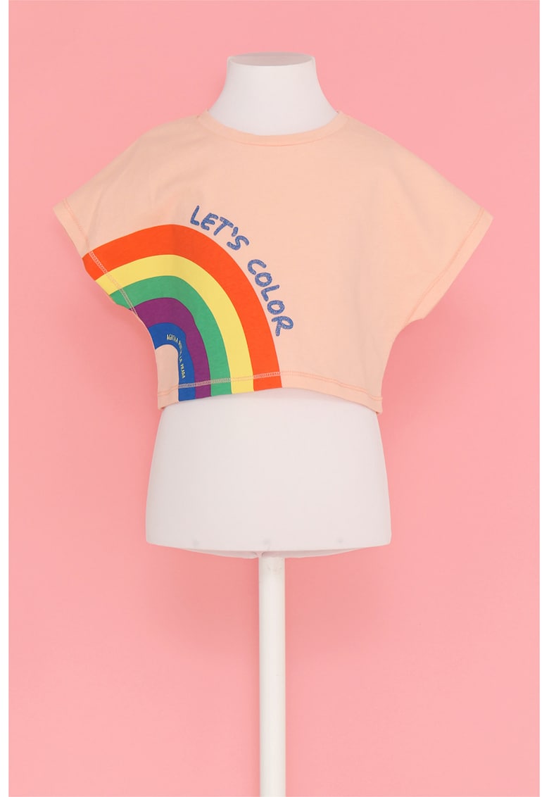 Tricou cu imprimeu si maneci tip aripioara