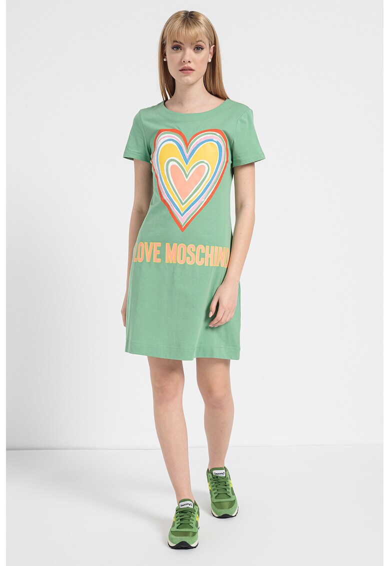 Love Moschino Жарсена рокля тип тениска с лого за Жени Love Moschino Жарсена рокля тип тениска с лого за Жени
