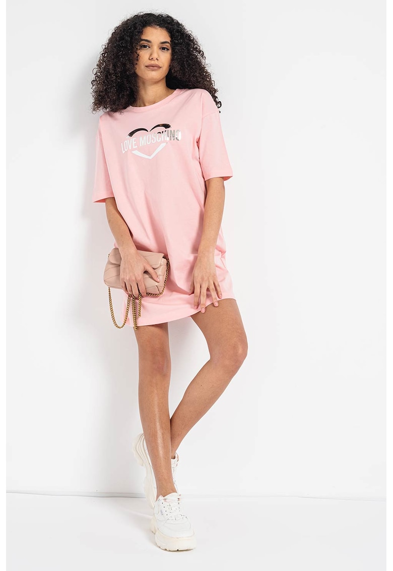 Love Moschino Памучна рокля тип тениска с лого за Жени Love Moschino Памучна рокля тип тениска с лого за Жени