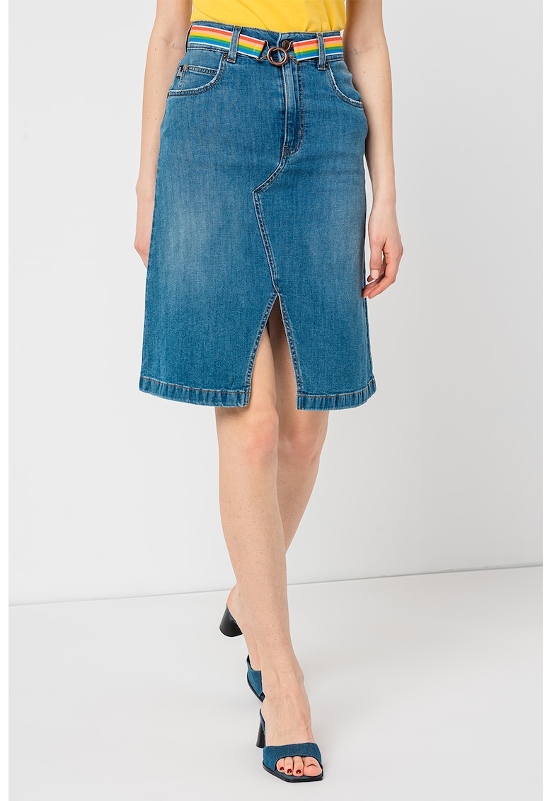 Fusta mini din denim cu slit frontal