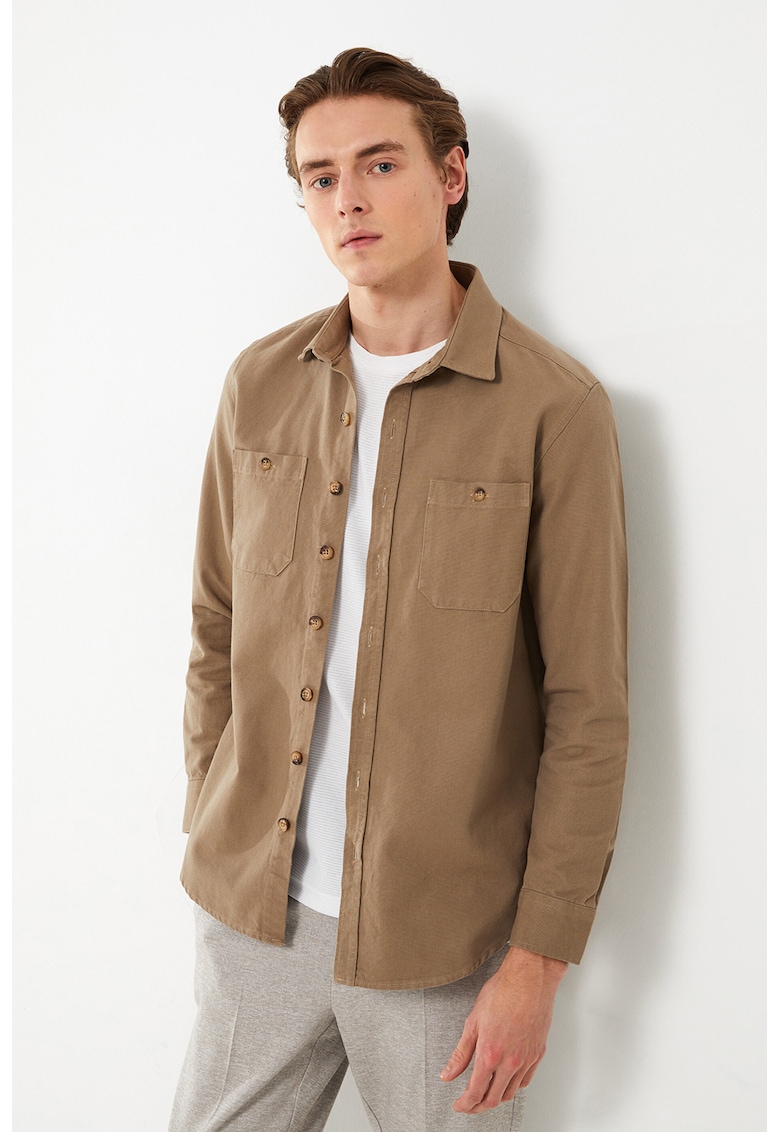 Jacheta-camasa slim fit din bumbac cu buzunare pe piept