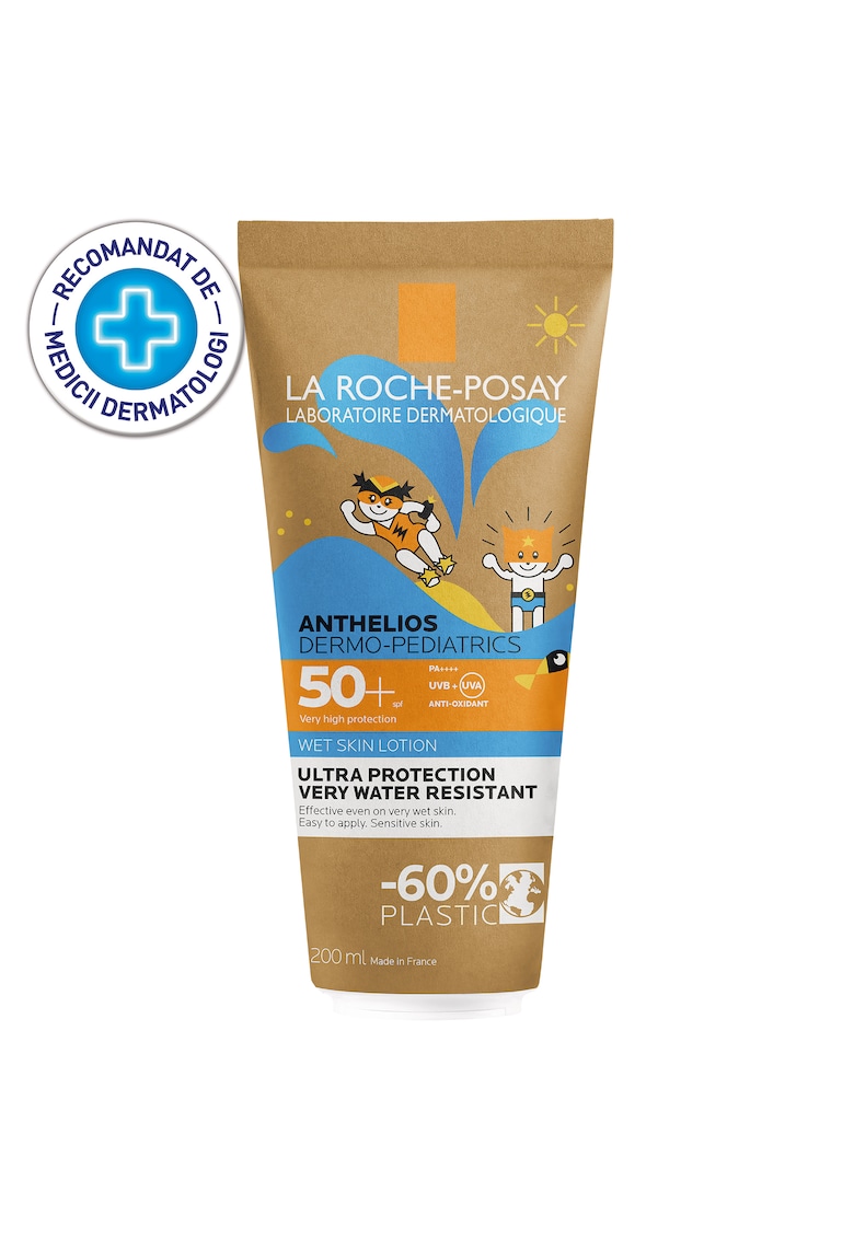 Lotiune cu protectie solara pentru fara si corp copii cu aplicare pe piele umeda La Roche Posay Anthelios WetSkin Dermo-Pediatrics SPF 50+ - 200 ml