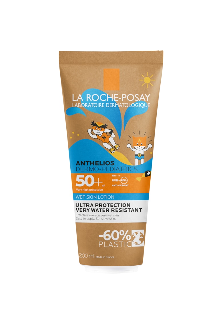 Lotiune cu protectie solara pentru fara si corp copii cu aplicare pe piele umeda La Roche Posay Anthelios WetSkin Dermo-Pediatrics SPF 50+ - 200 ml