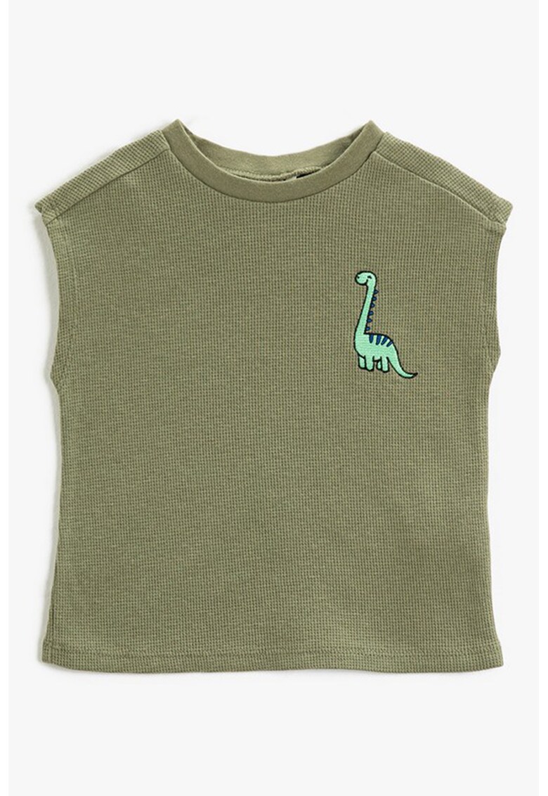Tricou fara maneci cu broderie cu dinozaur