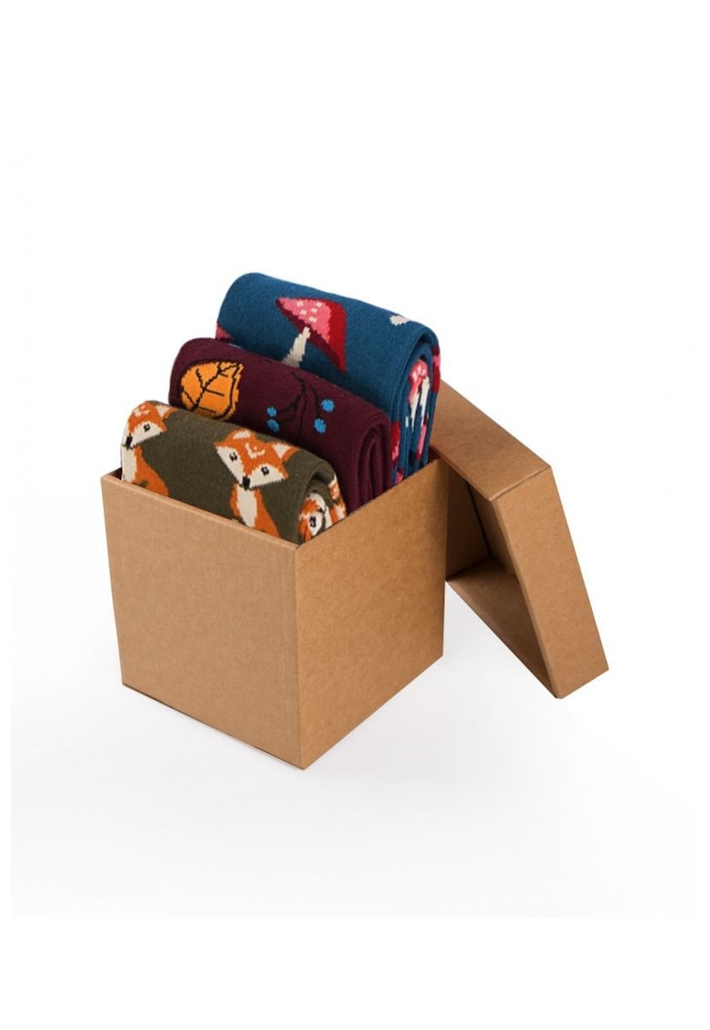 Sosete bumbac organic BOX 3 COLOUR COTTON MUSHROOMS LEAVES FOXES Sosete bumbac organic BOX 3 COLOUR COTTON MUSHROOMS LEAVES FOXES