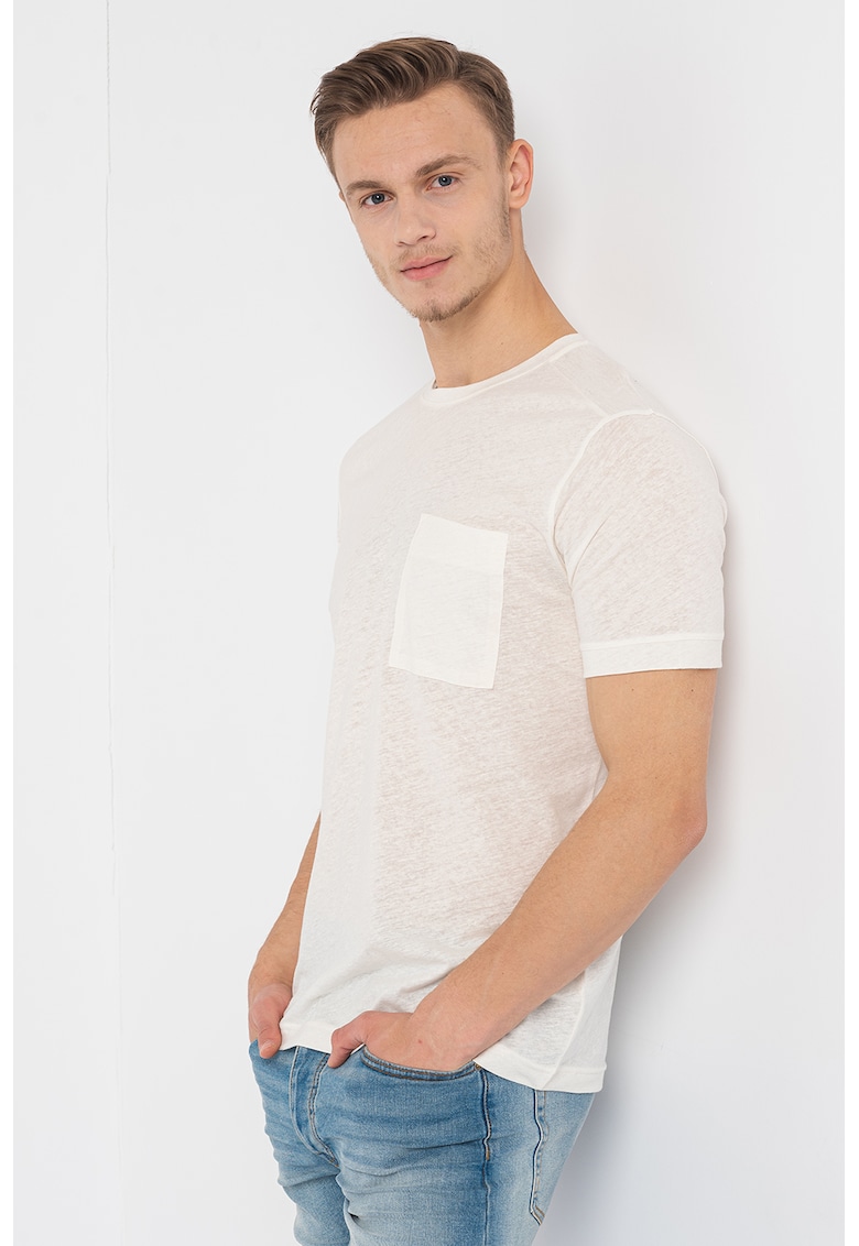 Tricou din amestec de in cu buzunar aplicat pe piept