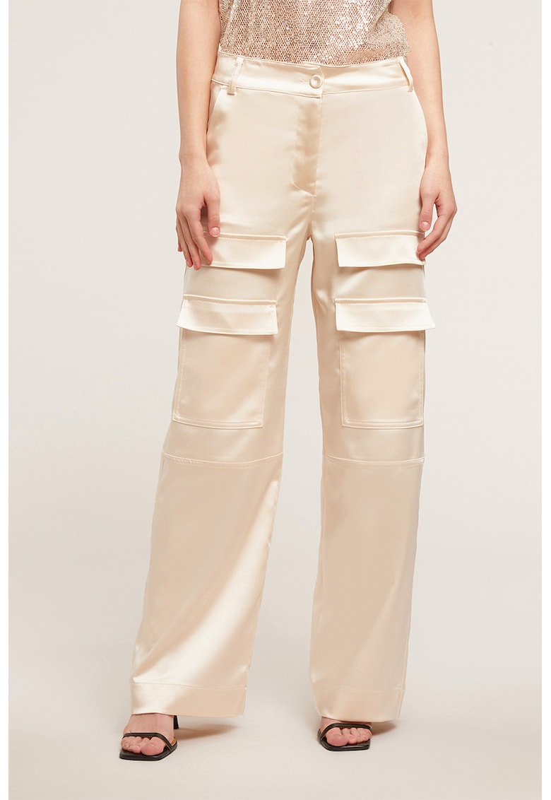 Pantaloni de satin cu buzunare aplicate