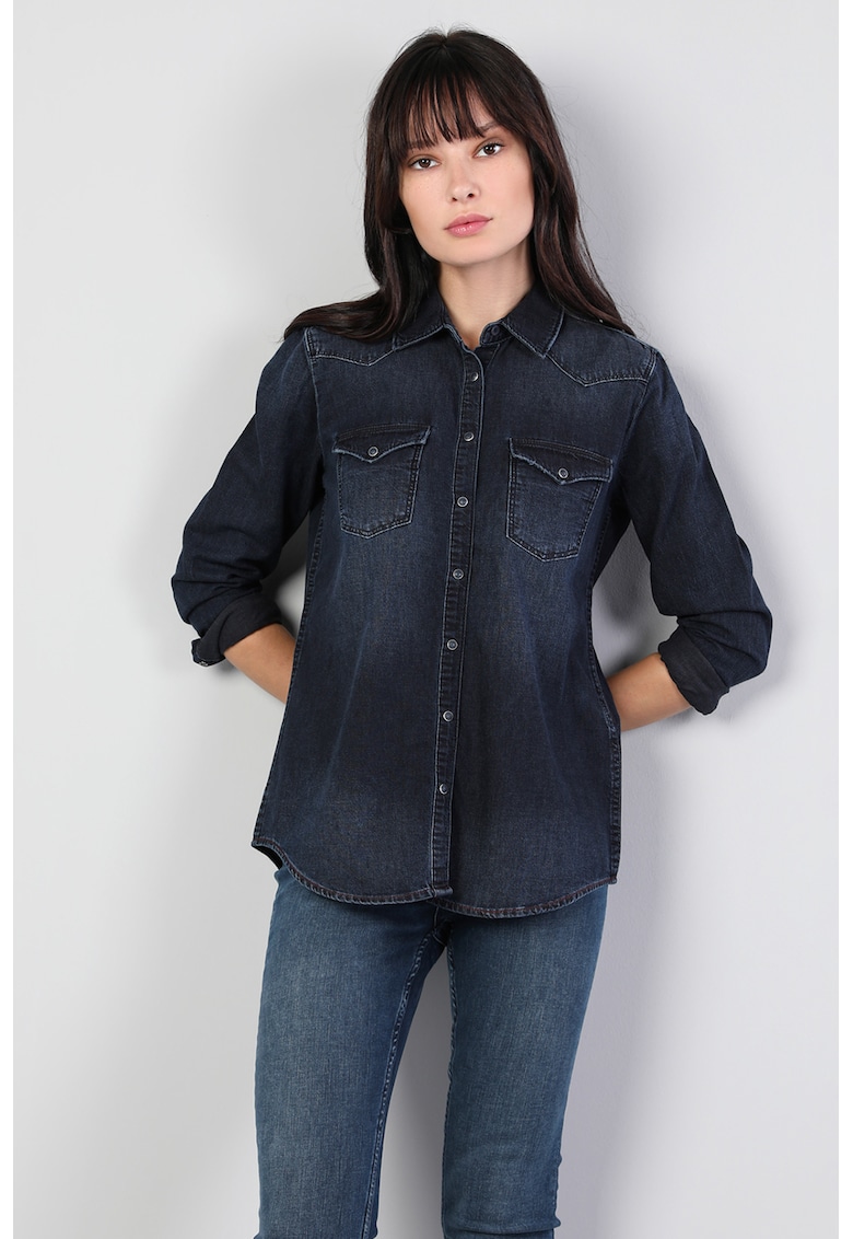Camasa de denim cu buzunare pe piept