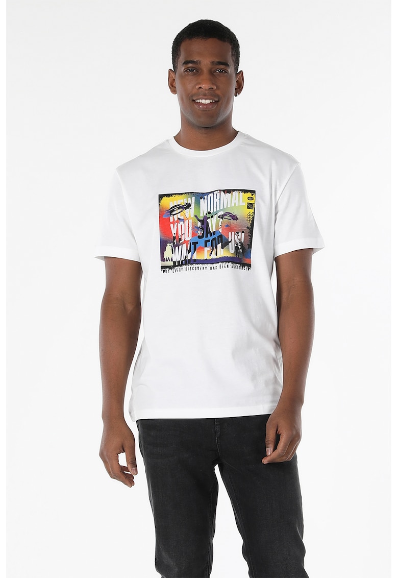 Tricou cu decolteu la baza gatului si imprimeu foto
