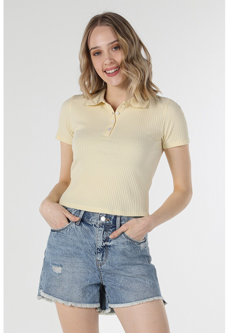 Tricou polo crop slim fit