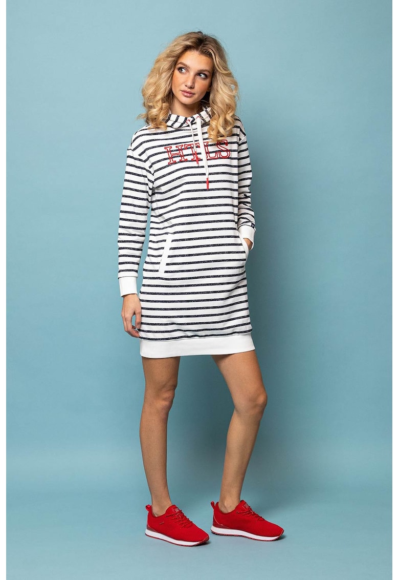 Rochie-tricou cu gluga si model in dungi