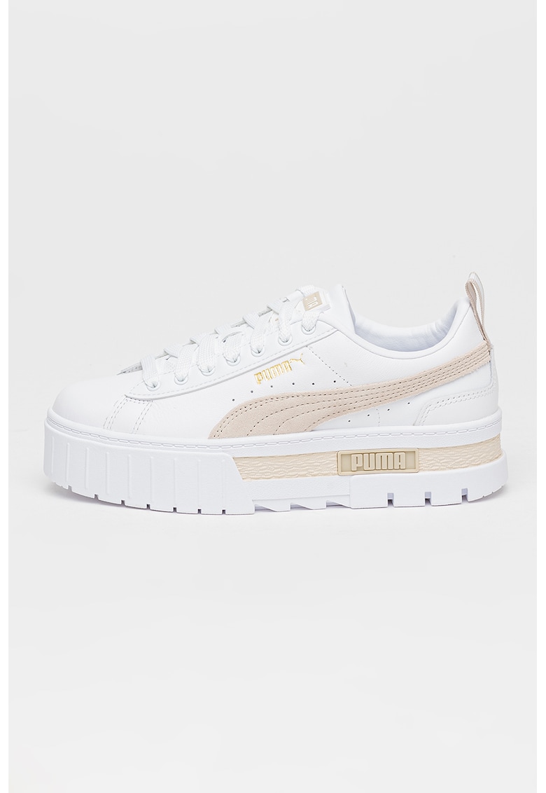 Pantofi sport flatform cu insertii din piele intoarsa Mayze - Alb optic