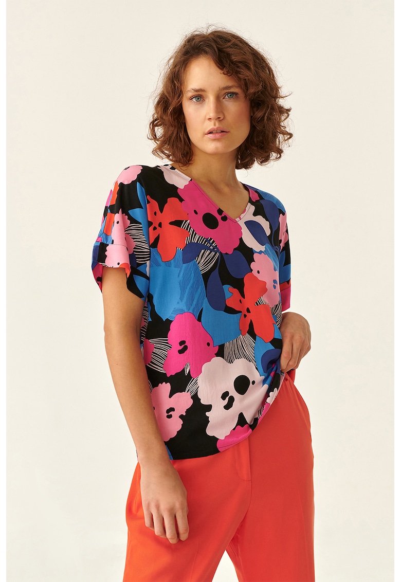 Bluza cu decolteu in V si imprimeu floral