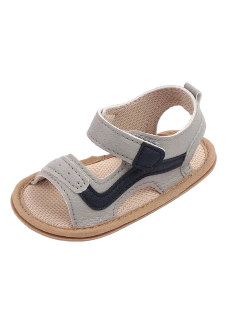 Sandale Gri Cu Insertie Neagra Pentru Baietei - Uni - Casual - Piele ecologica