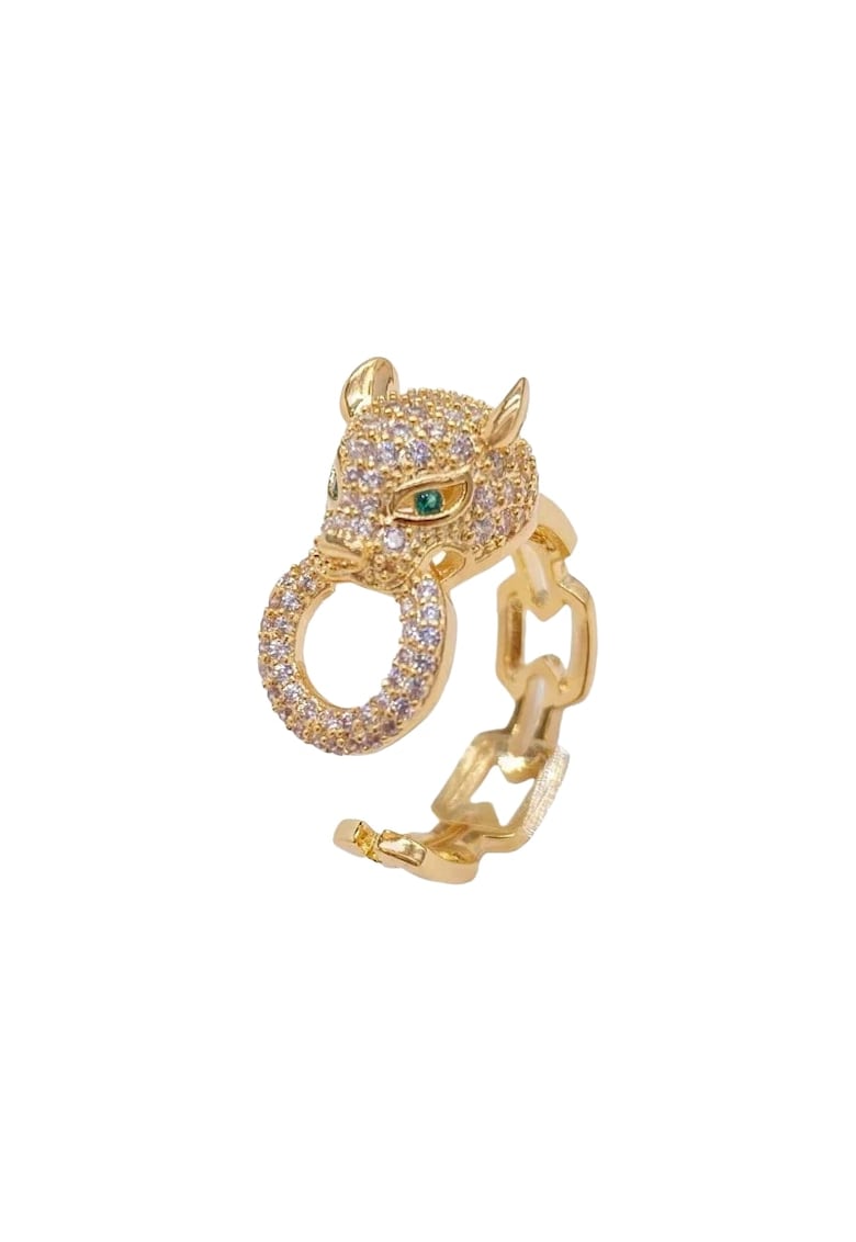 Inel auriu - reglabil - forma de pantera - cu pietre din zirconiu - Lova C4 -