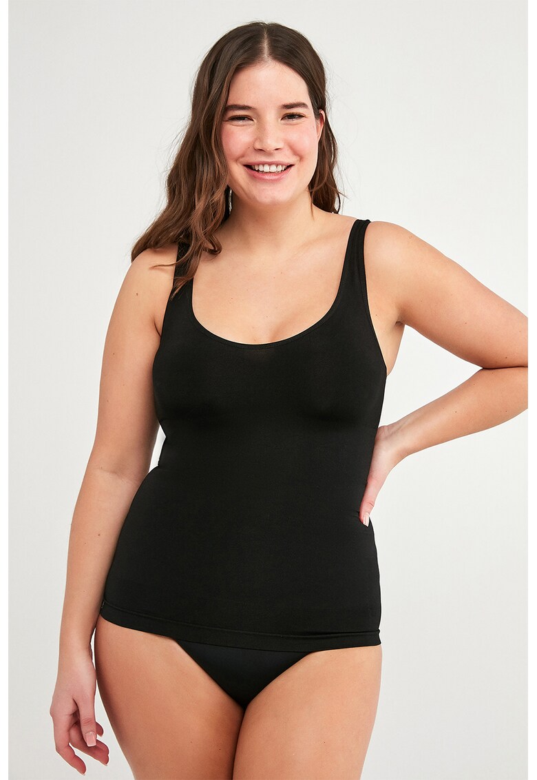 Top modelator cu decolteu rotund - Negru