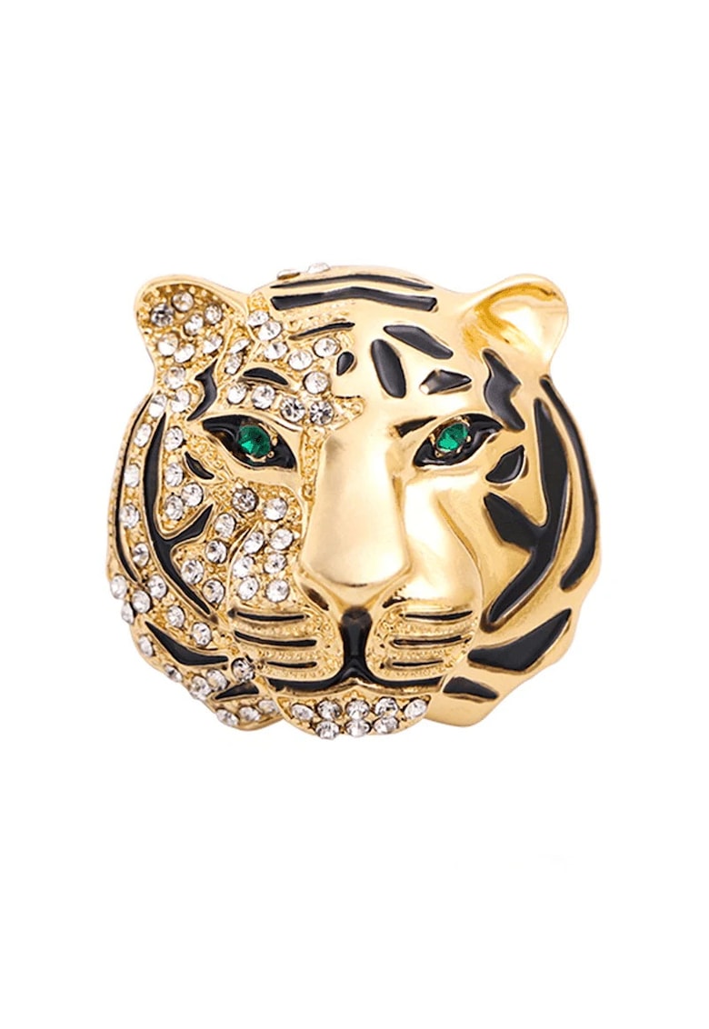 Brosa aurie - forma de cap de tigru - cu pietre - Savana C6 -