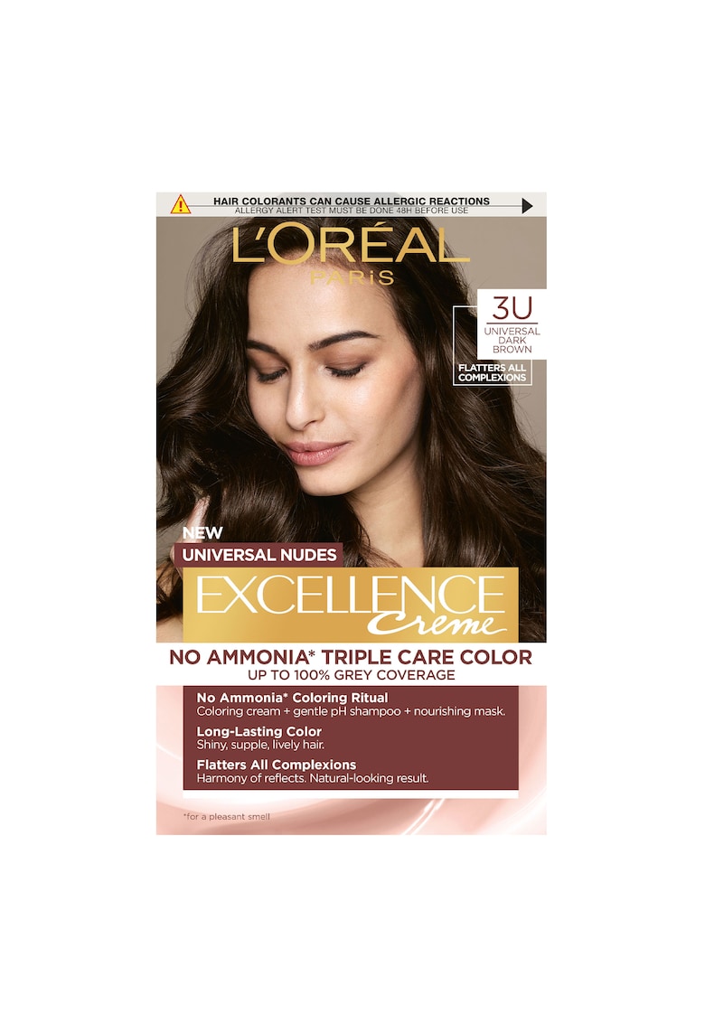 Vopsea de par permanenta fara amoniac Excellence Universal Nudes - 3U Universal Dark Brown - 192 ml