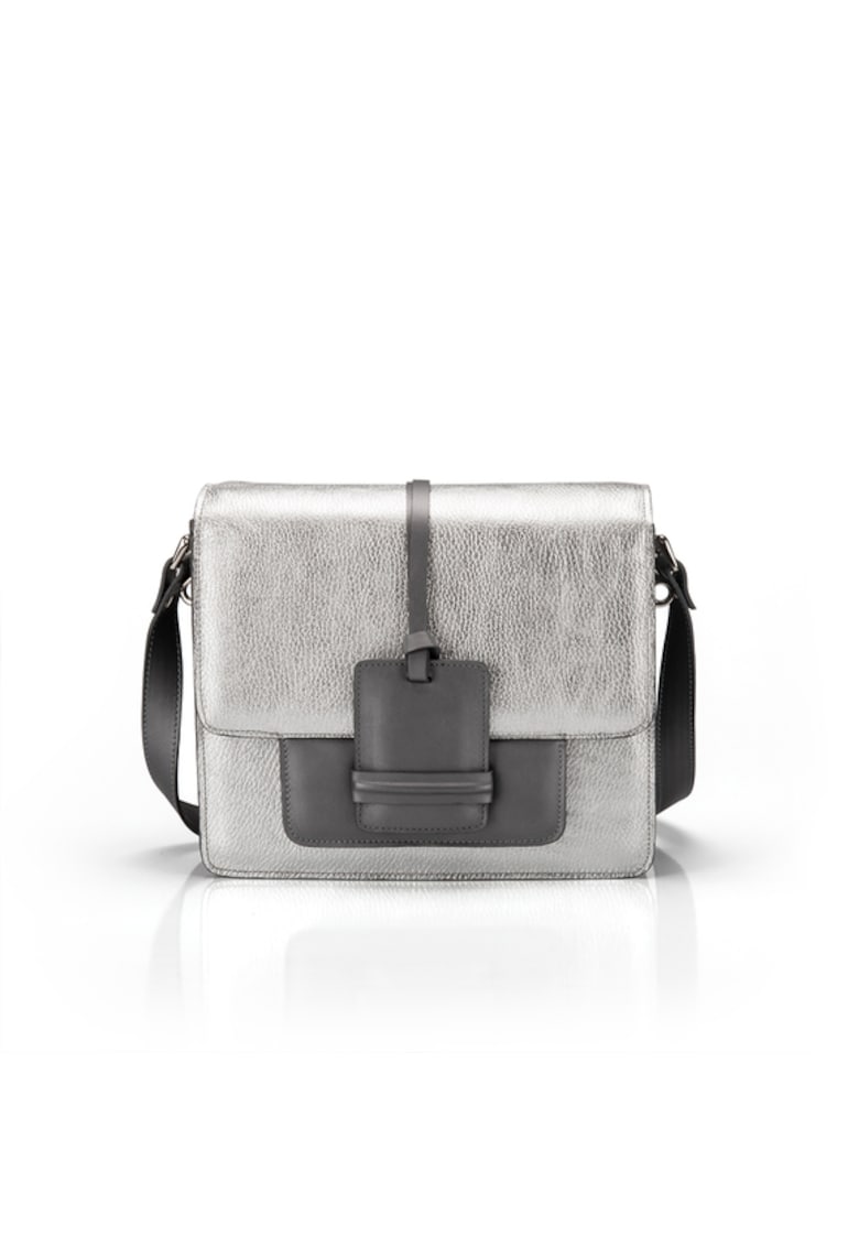 Geanta dama piele -  Diva - argintiu - 26x8x26 cm
