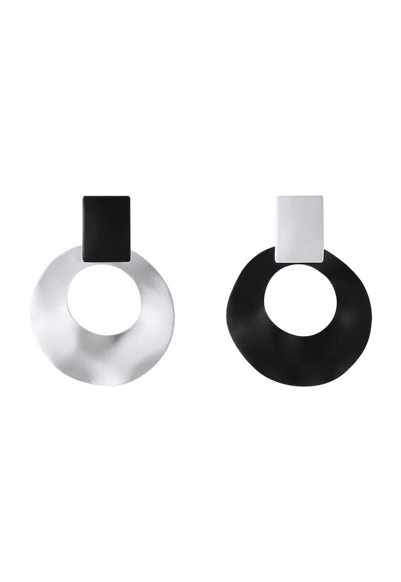 Cercei alb-negru - rotunzi - cu clips - Samanta C2 -