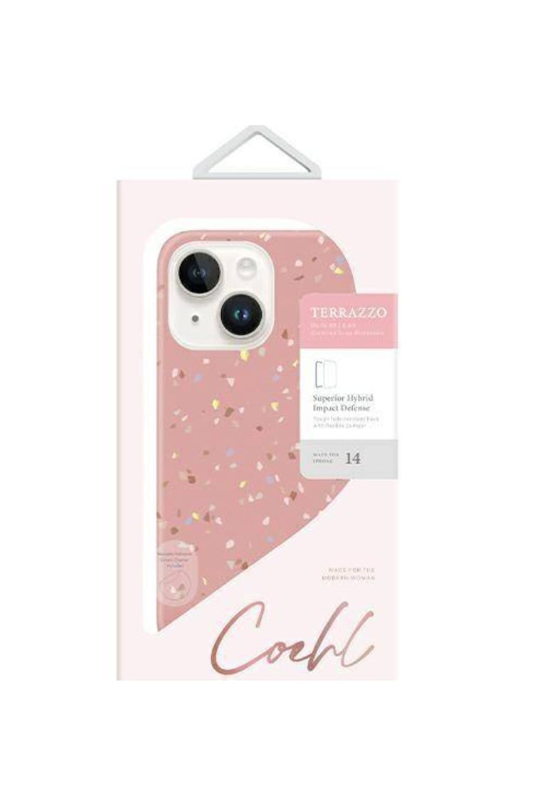 Husa de protectie coehl terrazzo pentru iphone 14 - coral pink