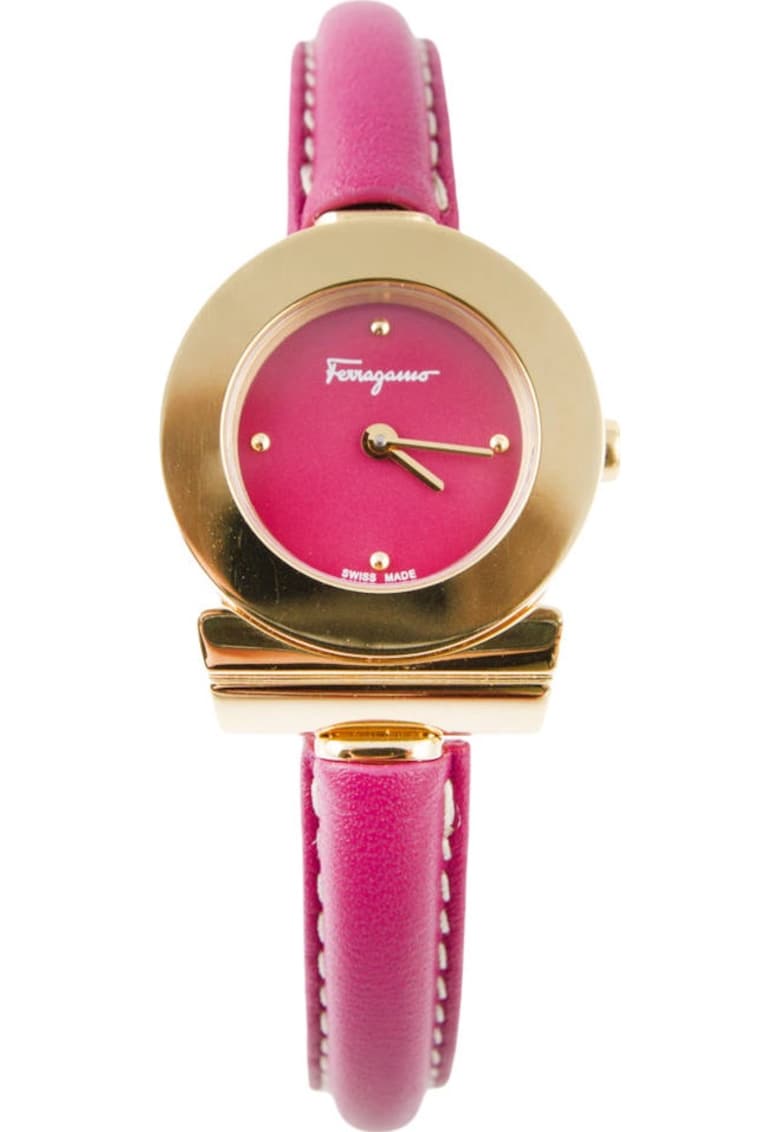 Ceas dama - Piele naturala/Otel inoxidabil - Quartz - Analog - 5 ATM - Violet/Auriu