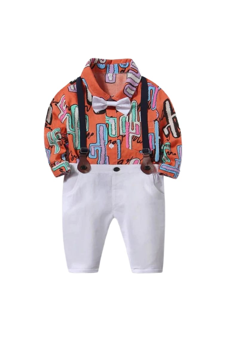 Set Costum Cu Papion - Bretele Si Body Camasuta Elegant - Baieti - Maneca lunga - Multicolor