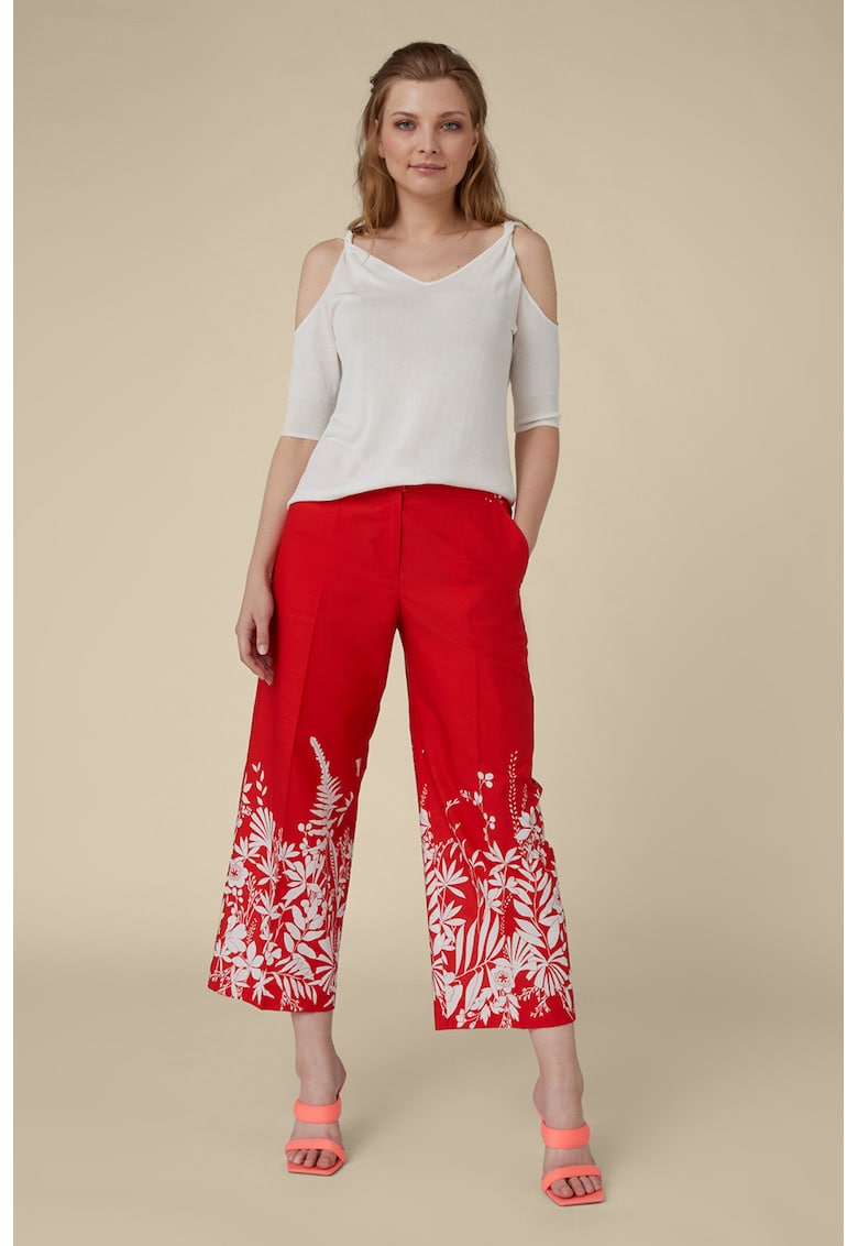 Pantaloni cu imprimeu floral si buzunare laterale