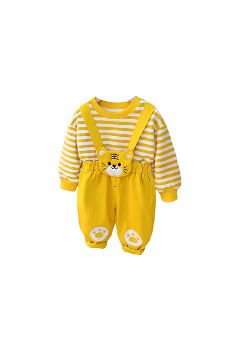 Set Salopeta Si Bluza Pentru Baietei - Lion - Casual - Maneca lunga - Galben Mustar/ Alb