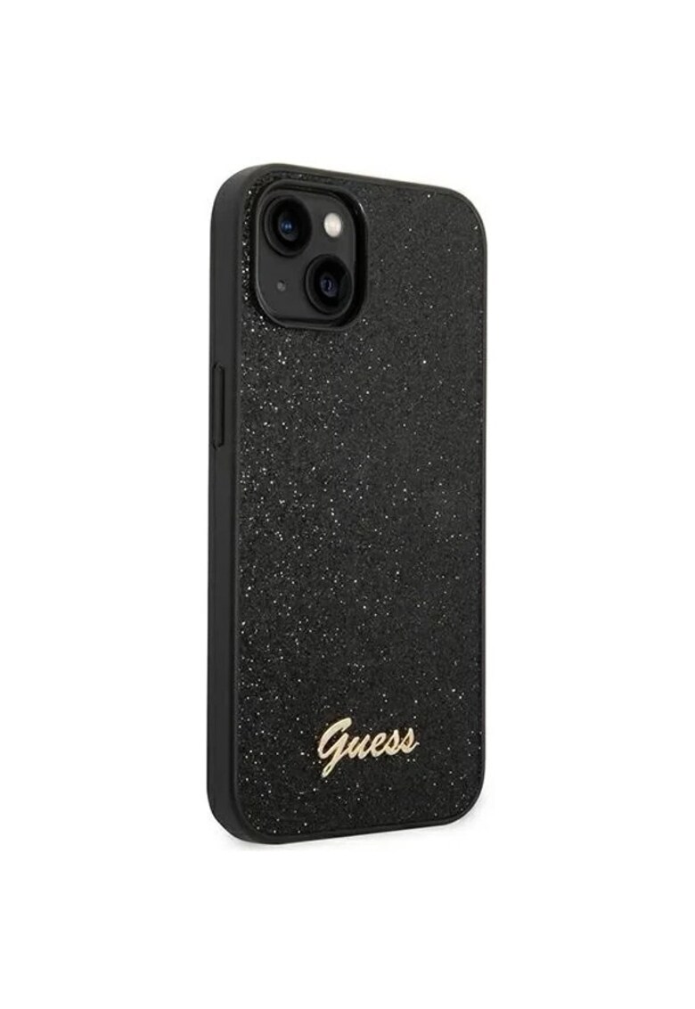 Husa de protectie pc/tpu glitter flakes metal logo pentru iphone 14 pro max - negru